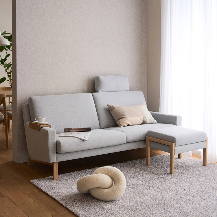 2シーターソファ UW002 ライトグレー ピュアオーク