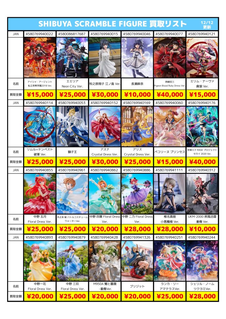 12/12最新】SHIBUYA SCRAMBLE FIGURE（渋スク）買取リスト公開！レム