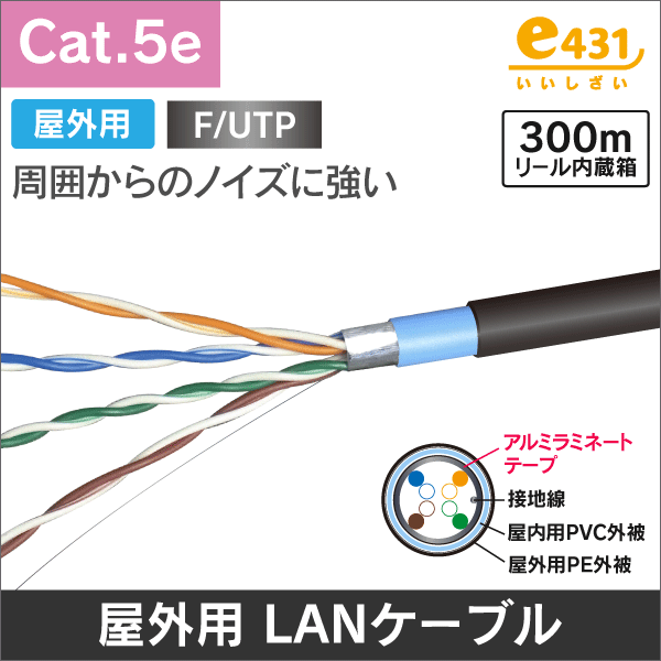 屋外用LANケーブル シールド付 F/UTP Cat.5e リール内臓箱入 300m巻