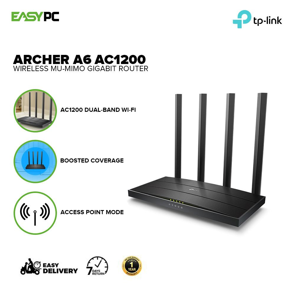 TP-Link Archer A6 AC1200 Wireless MU-MIMO Gigabit Router – EasyPC
