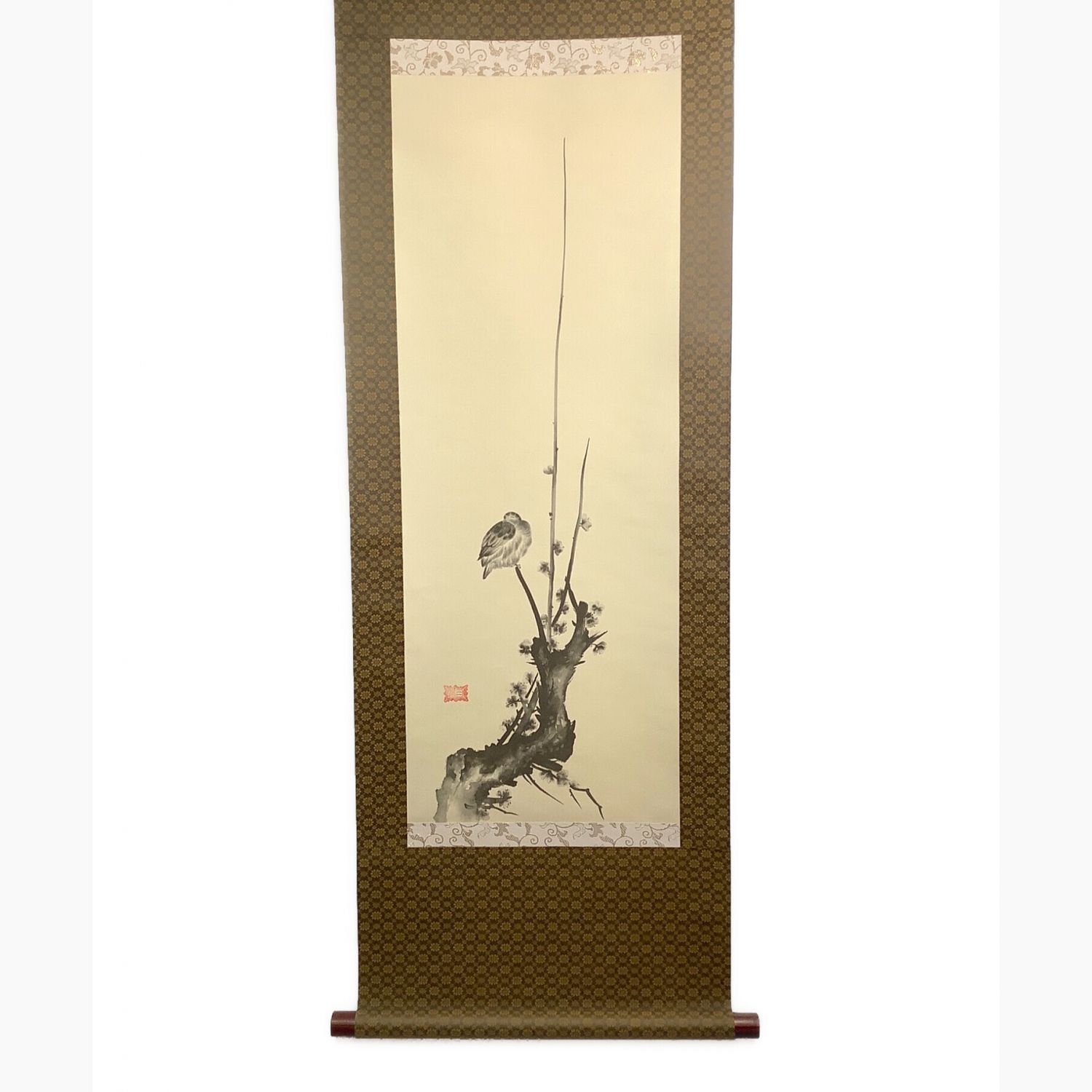 真作/竹邨/梅に鳥図/布袋屋掛軸HH-648 真作】//竹邨/梅に鳥図/布袋屋