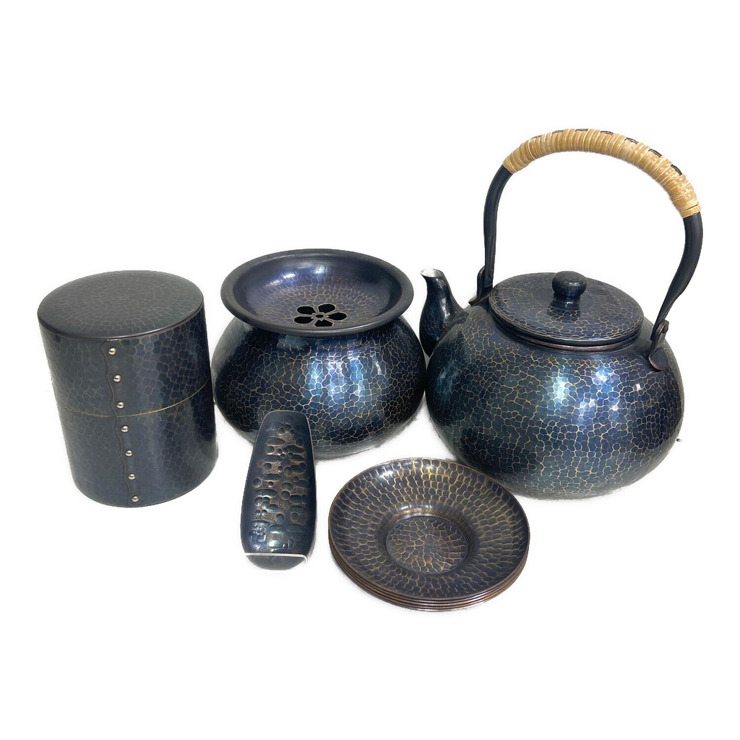 北越堂(ホクエツドウ) 鎚起銅器茶器揃 湯沸し・茶筒・建水・茶托5P・茶