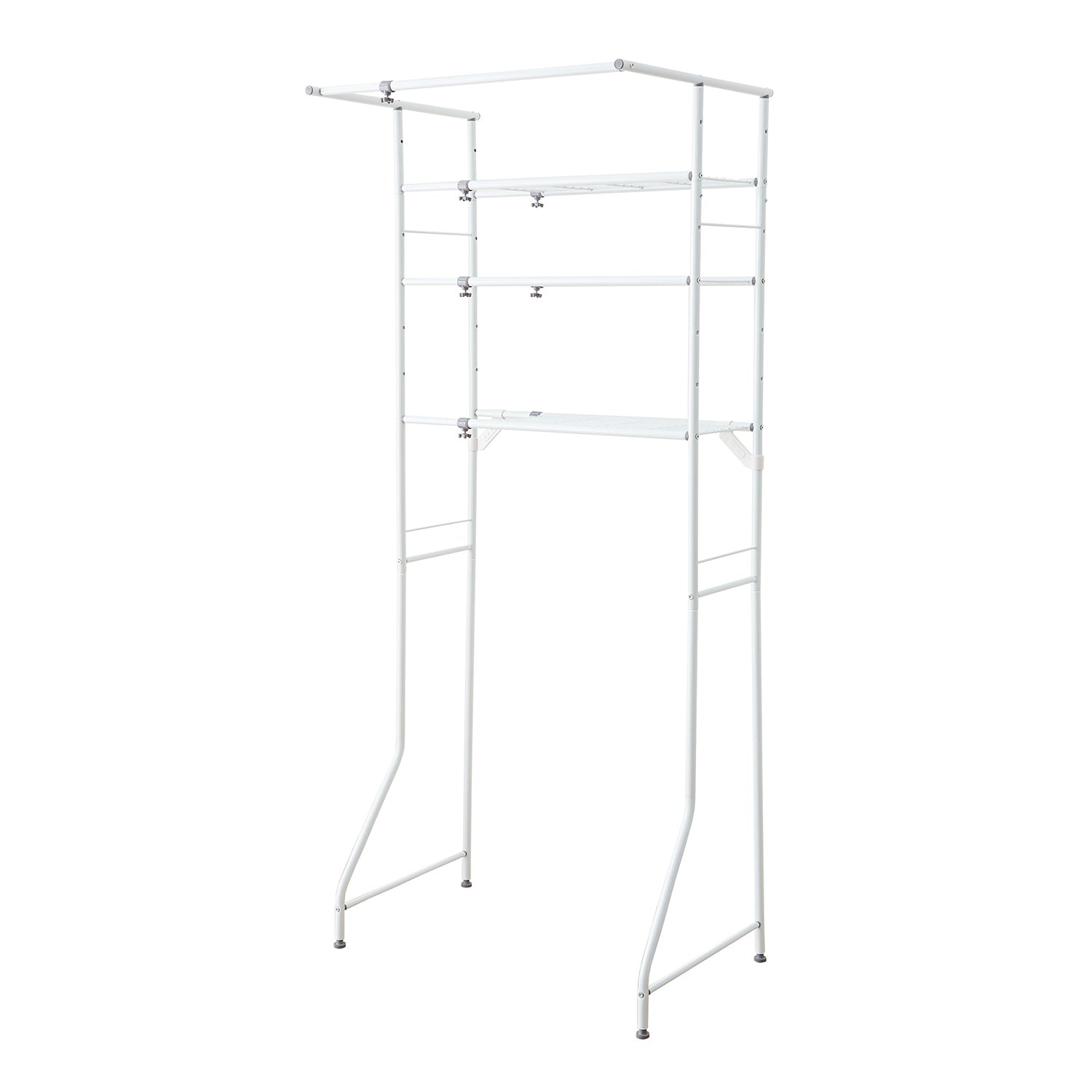 伸縮ランドリーラック ハンガーバー付き 棚3段 ホワイト 幅60〜93cm L