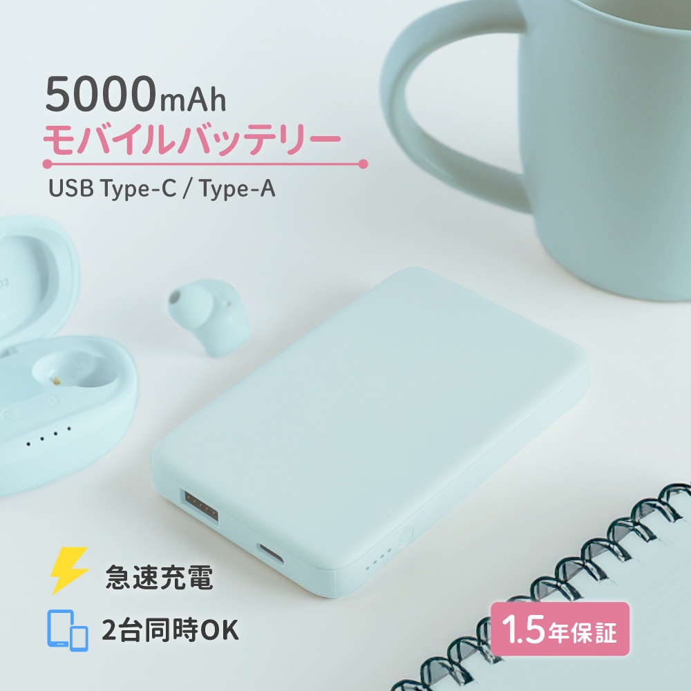 USB Type-C入出力／USB Type-A出力 モバイルバッテリー アイスミント