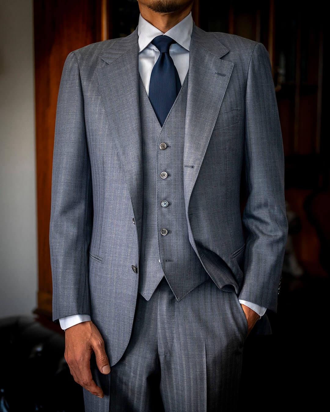 A様のご依頼】SCABAL “SAVILE ROW” 変形ヘリンボーンのグレースーツ