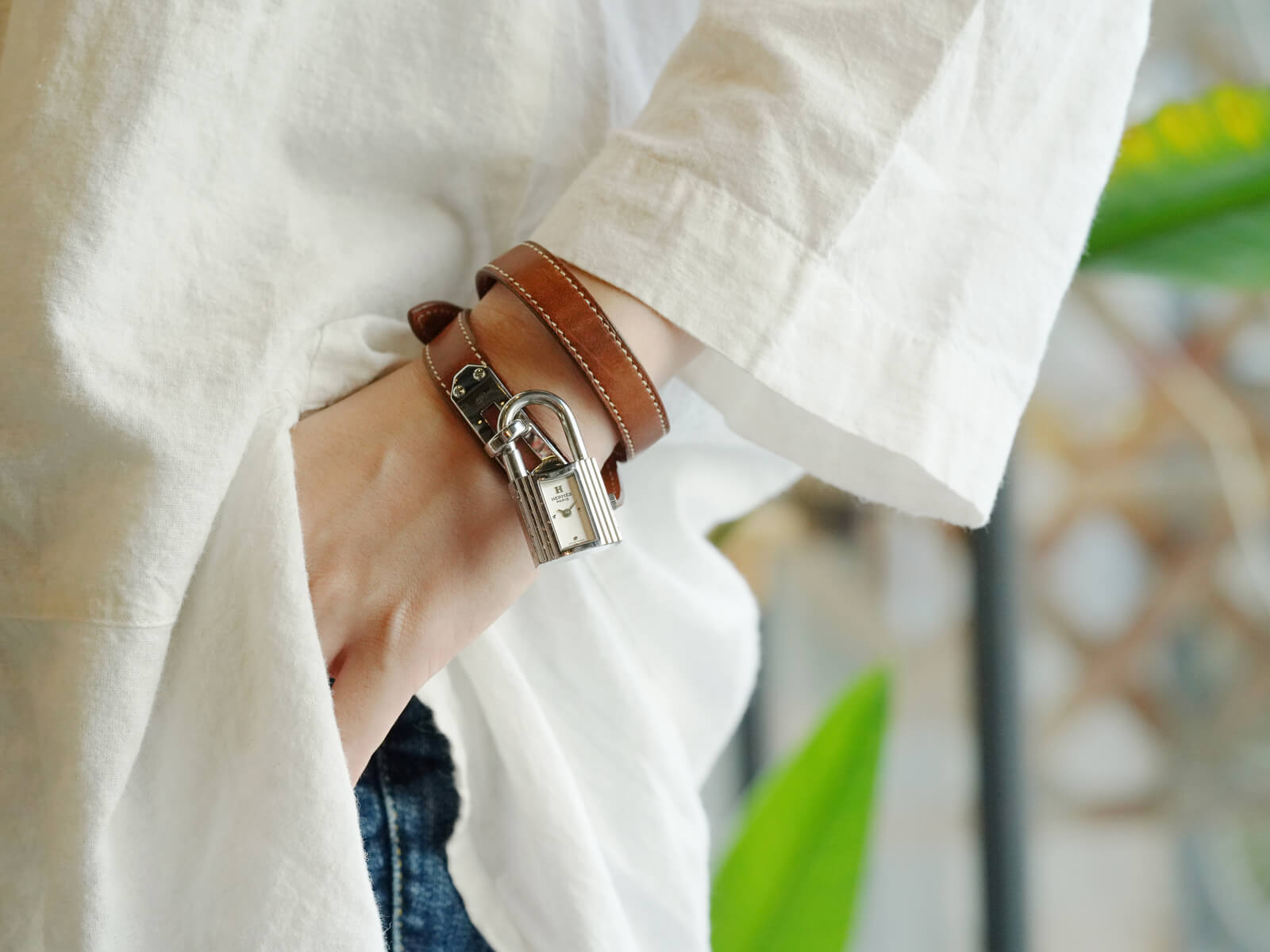 エルメス/ケリーウォッチドゥブルトゥール/シルバーダイヤル/Hermes