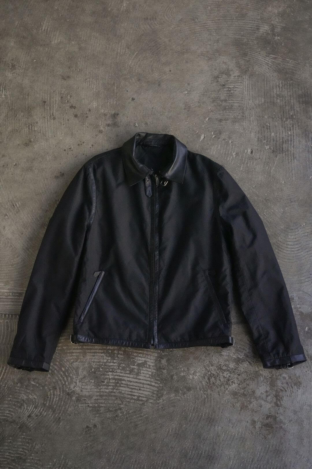 エルメス/ナイロン/ライダースジャケット/レザーパイピング/Hermes