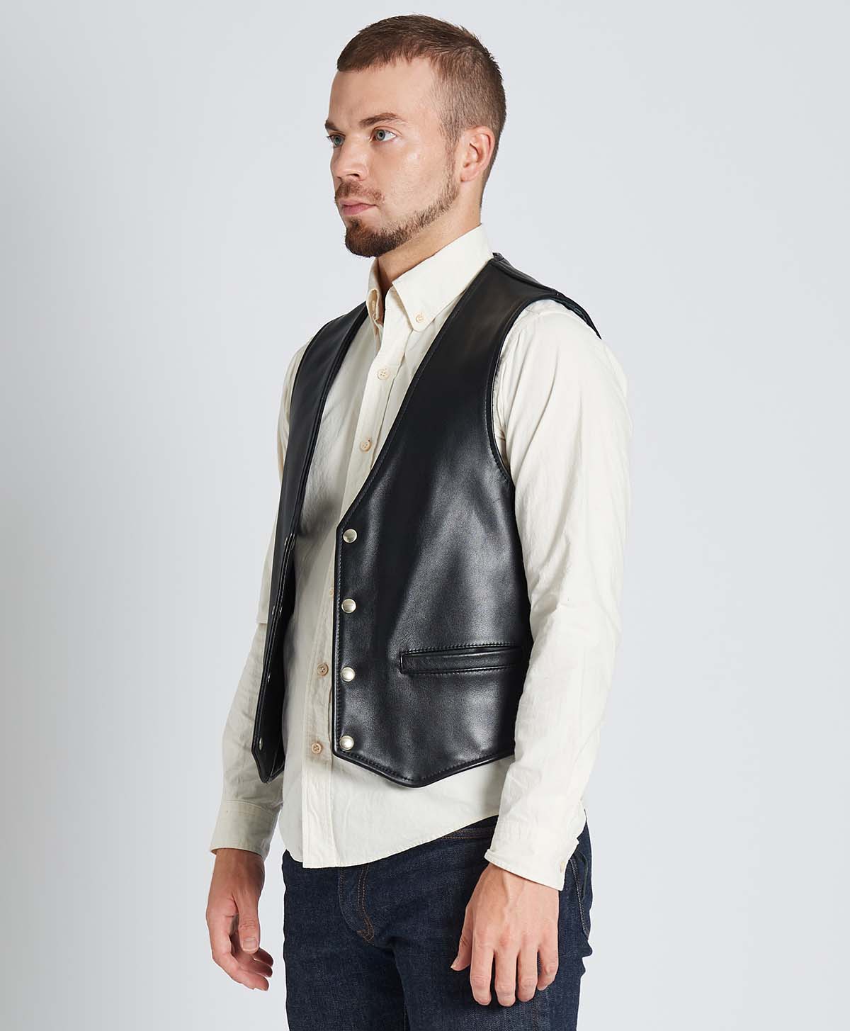 革ベスト ボタンダウン レザーベスト｜カドヤ公式オンラインショップ