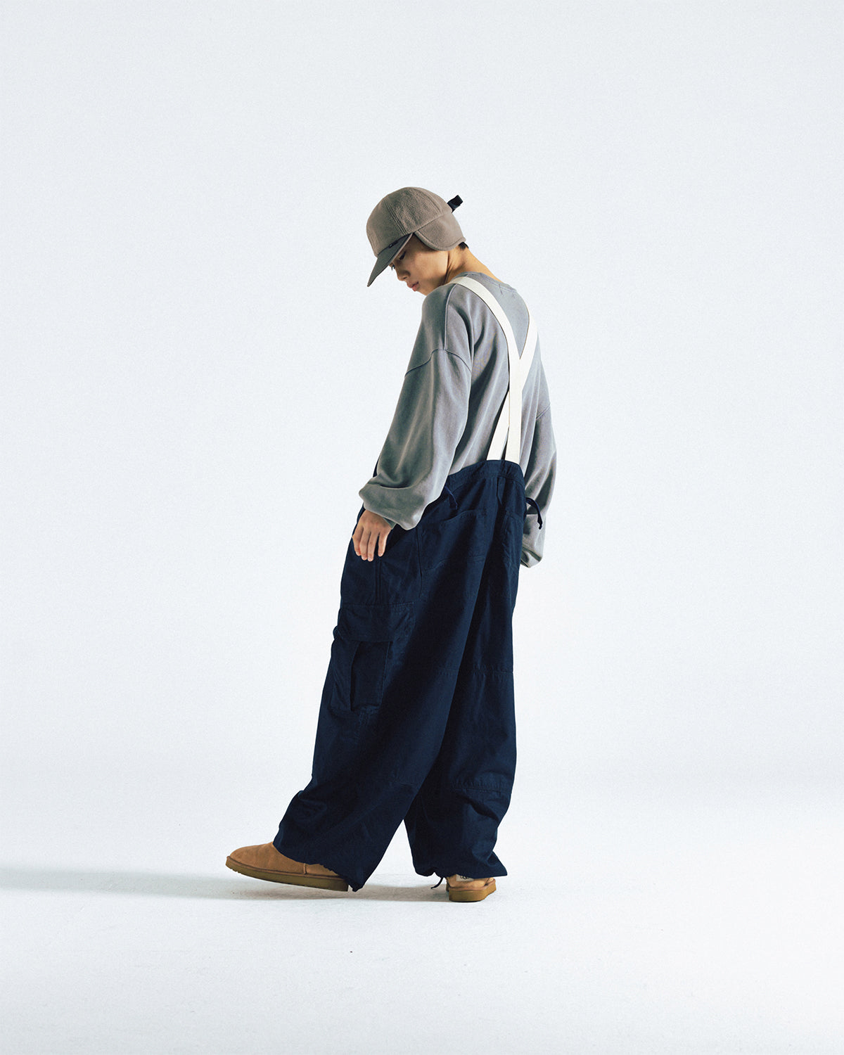 ANGLAN (アングラン) - [AG]バックサテンワークワイドオーバーオール