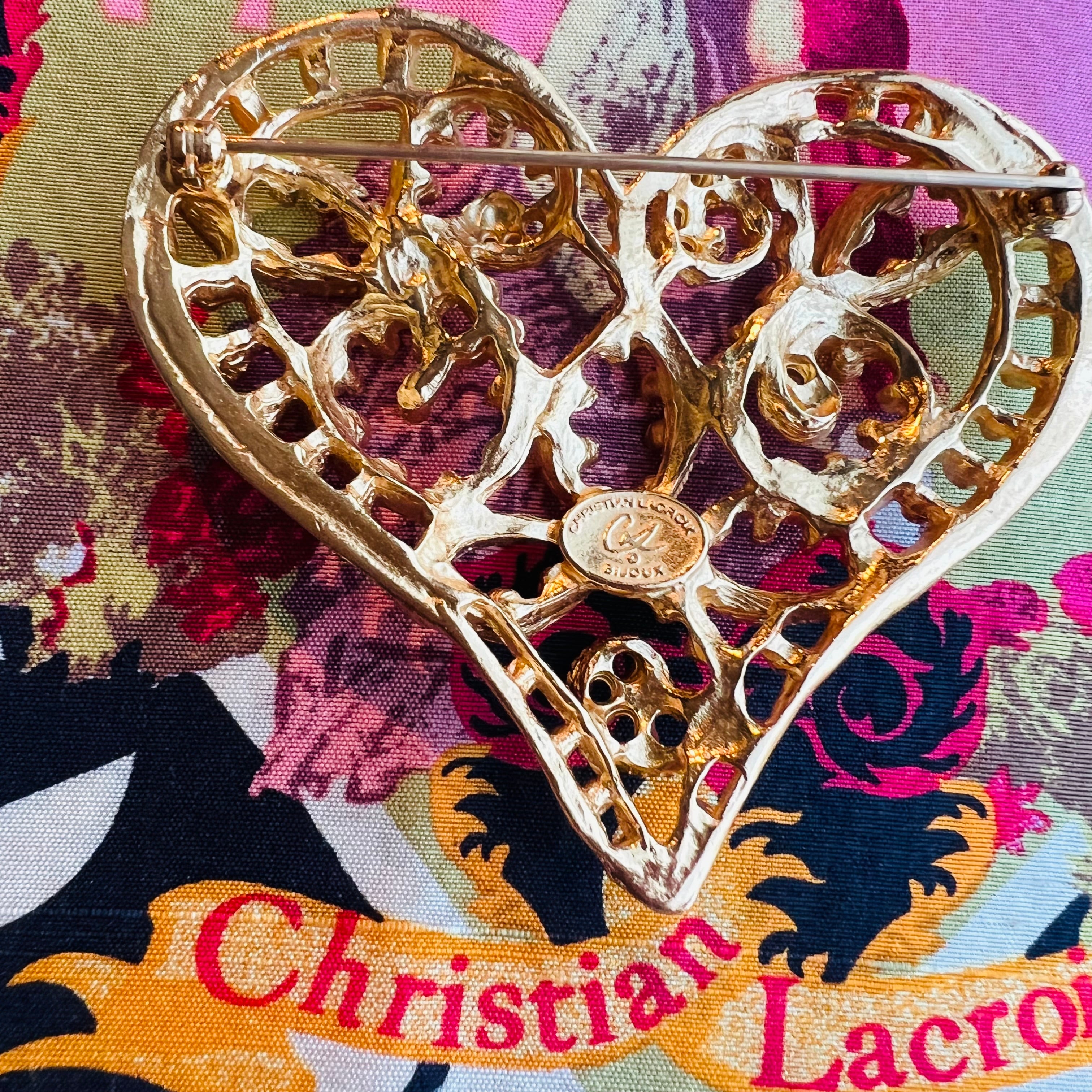 Christian Lacroix Bijoux Signed Gold Heart Brooch – Empress Vintage