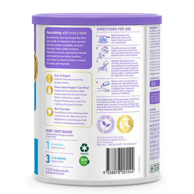 Bubs（バブズ）ヤギ・ゴートミルク ステップ2（6～12カ月）大缶 800g