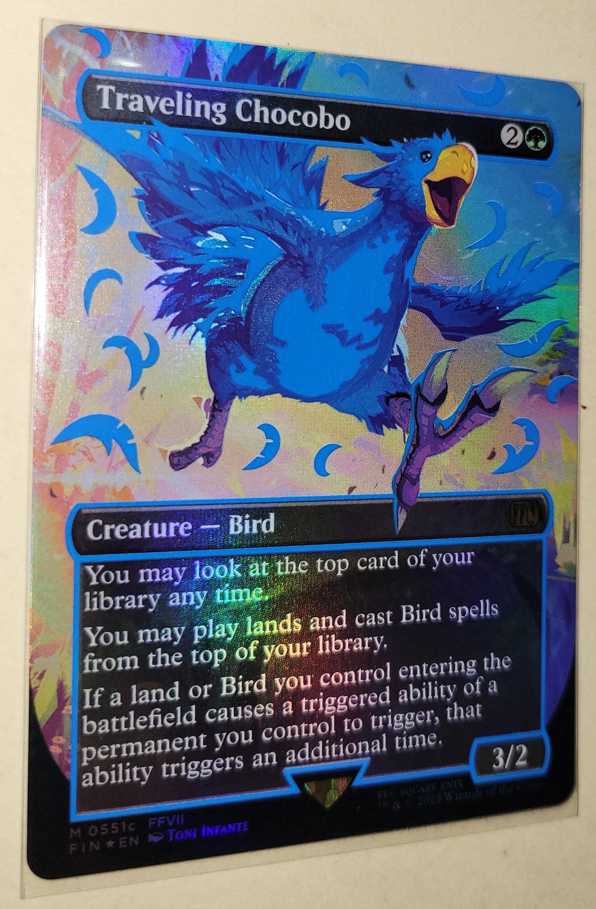 Traveling Chocobo Borderless Neon Ink Blue Foil MTG Final Fantasy