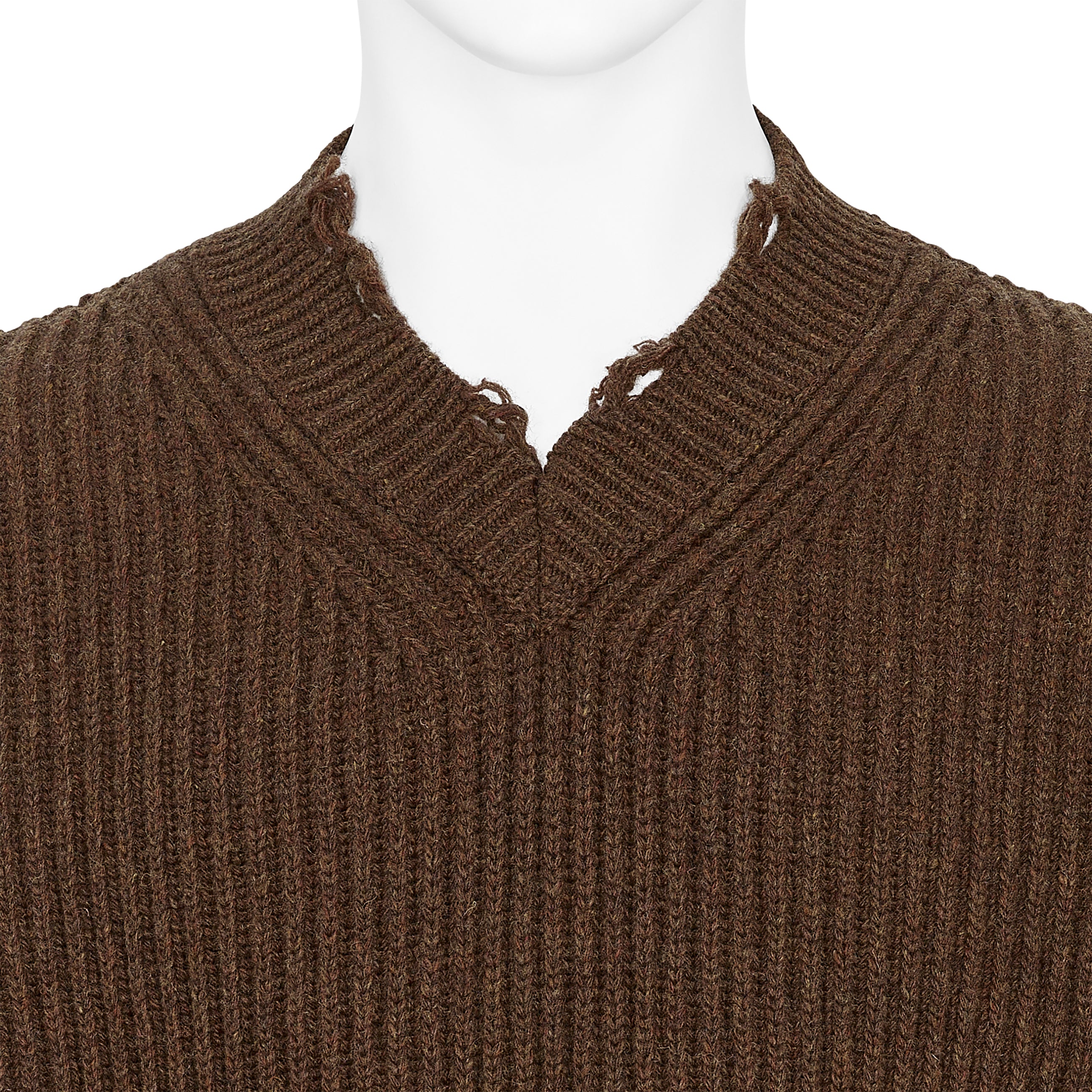 DAMAGED V NECK KNIT BROWN - MM6 Maison Margiela(エムエムシックス