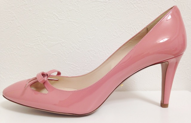 PRADA(プラダ)ピンクパテントリボン付きパンプス38 1/2 VERNICE2 - ella