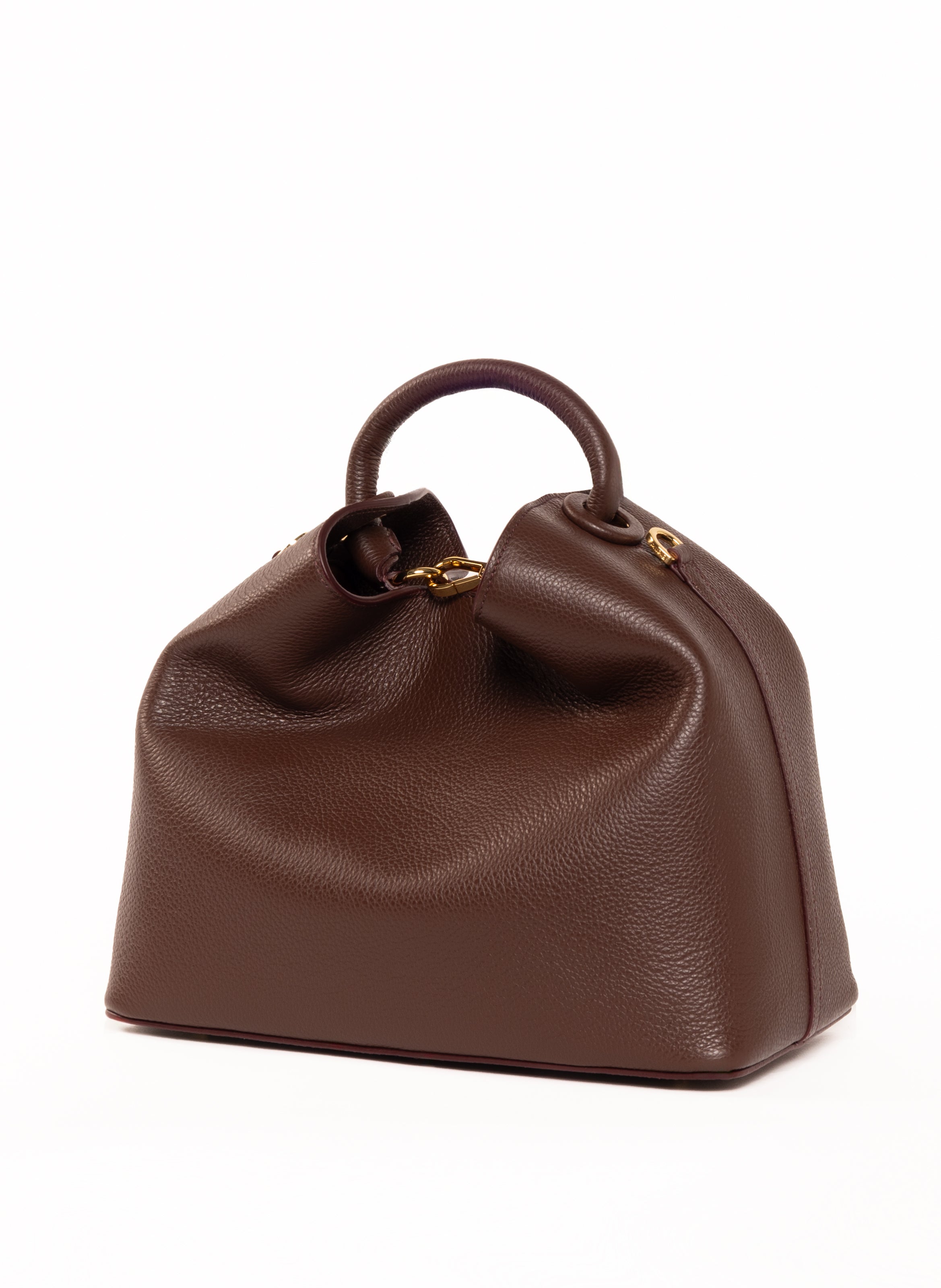 Raisin Pebbled Leather Dark Brown - French Leather Bags - Elleme