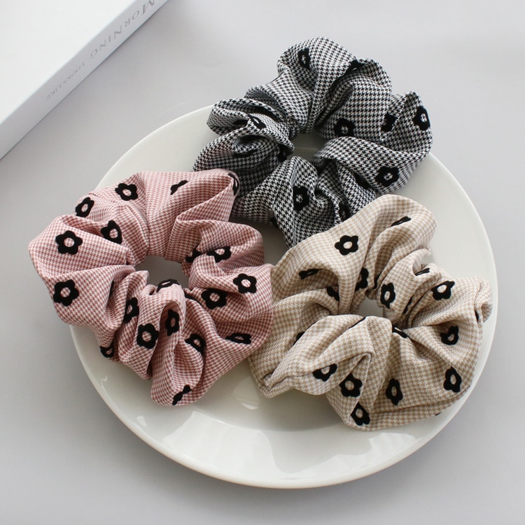 S-663) チェック×フラワーシュシュ | ビーズ・パーツなどの