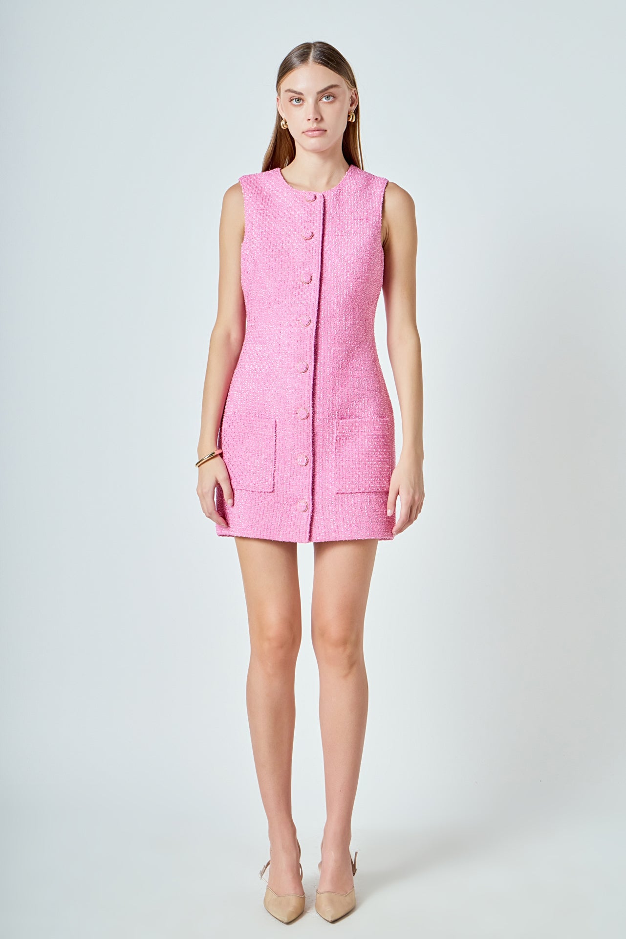 Multi Tweed Collared Short Sleeve Dress – Endless Rose