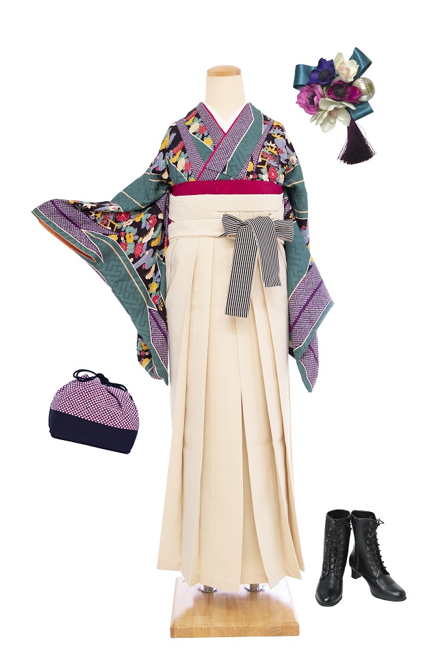 卒業式 袴 矢羽緑子・アンティーク 着物 No.H38 / 縁 -enishi-