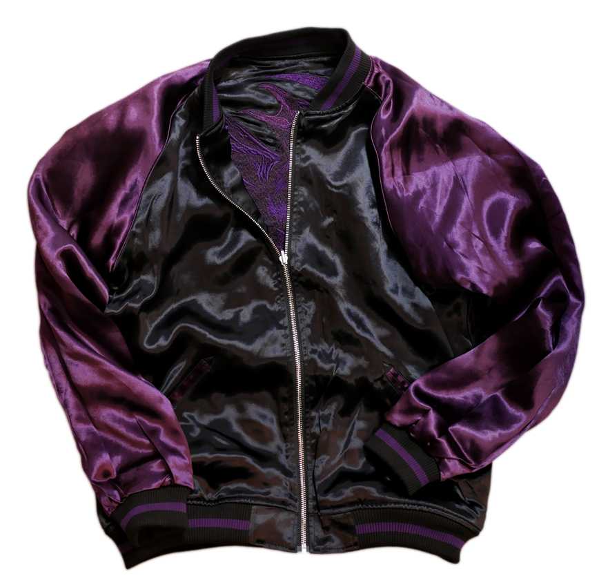 絡繰魂 DAKU 鴉 刺繍 リバーシブル スカジャン ブラック×パープル 244053