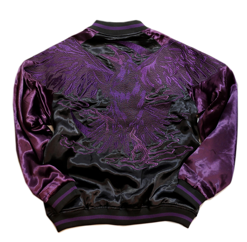 絡繰魂 DAKU 鴉 刺繍 リバーシブル スカジャン ブラック×パープル 244053