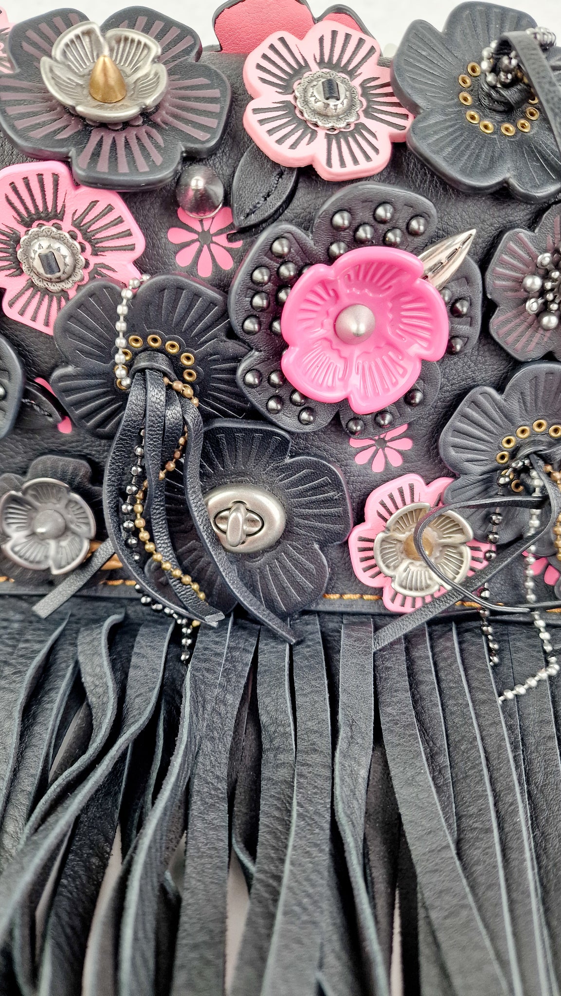 Coach 1941 Dinky With Wild Tea Roses & Fringe in Black & Pink