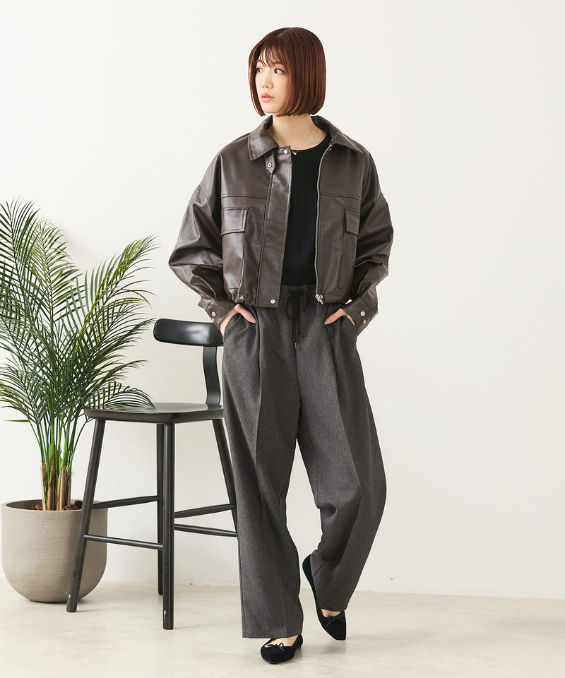 fort point/フォートポイント】フェイクレザー ショート丈 ブルゾン