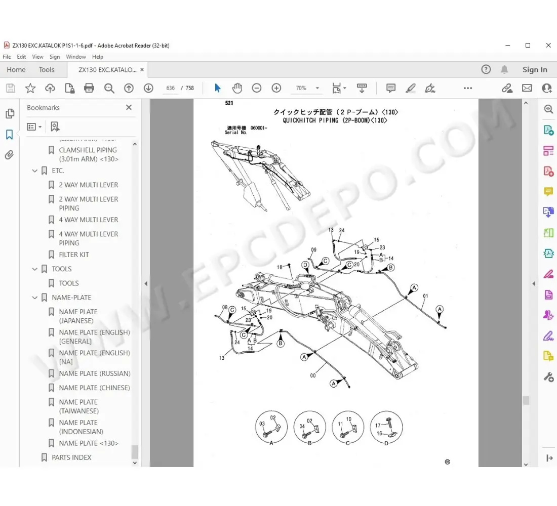 Hitachi Excavator Zaxis ZX120 ZX130 spare parts manual