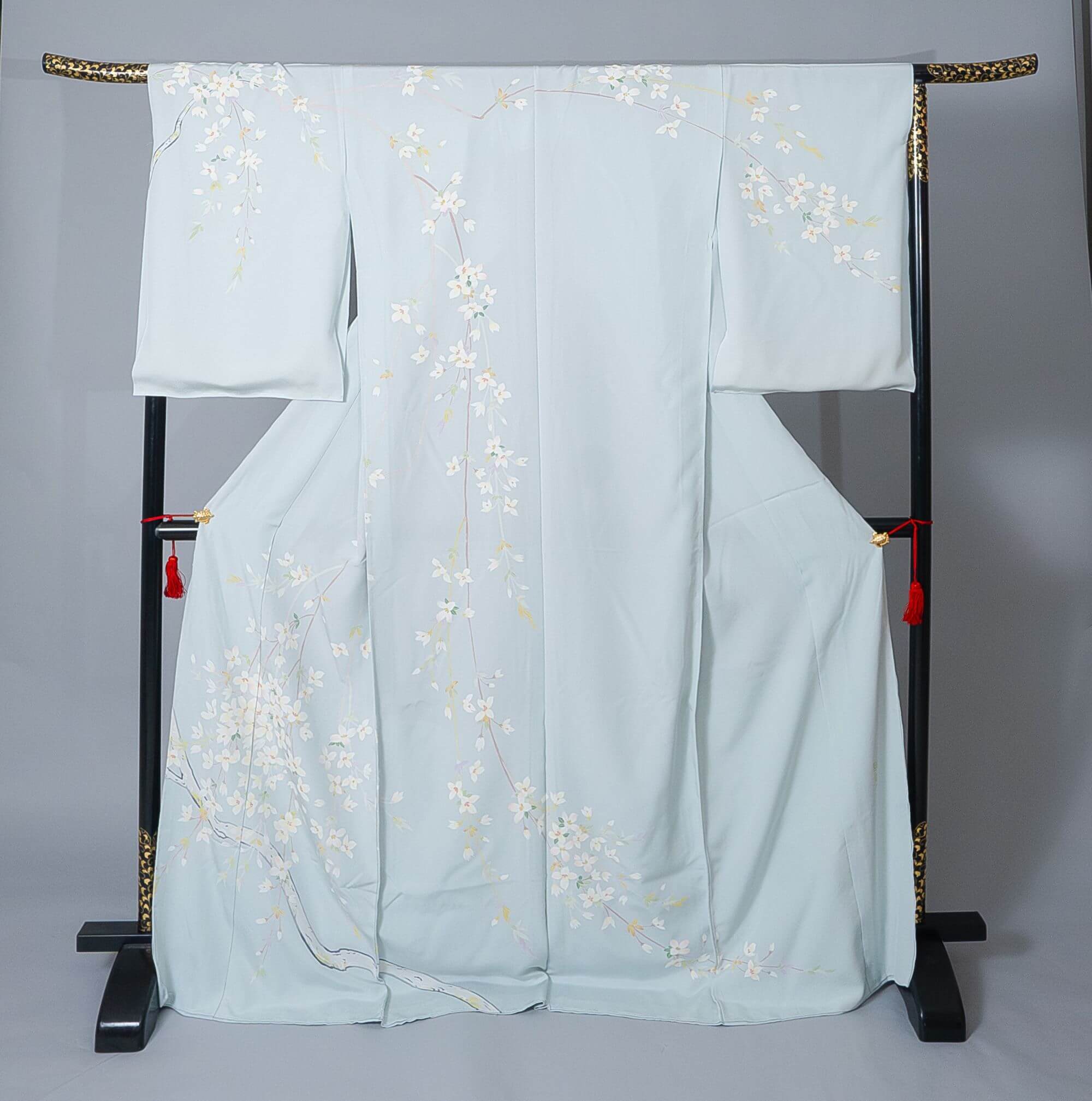 新品【訪問着】 白青磁色 ハナミズキ｜友禅染め 絹100％ 八掛付き 未