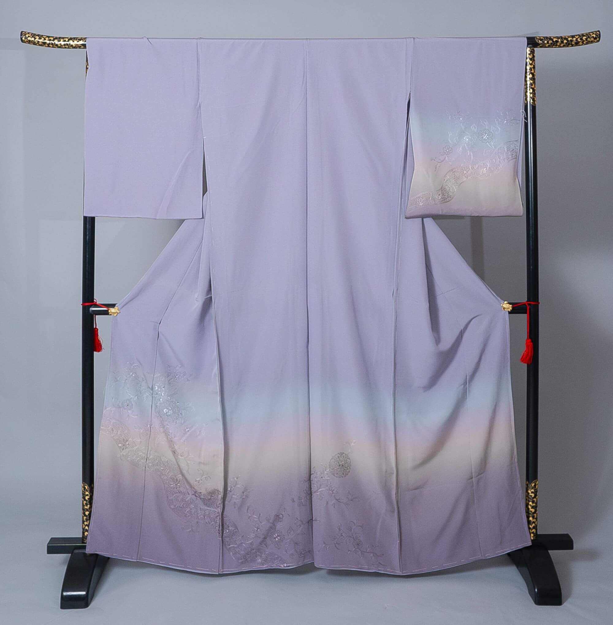 新品【訪問着】藤色系 汕頭刺繍(すわとうししゅう)×唐花｜絹100％ 八掛