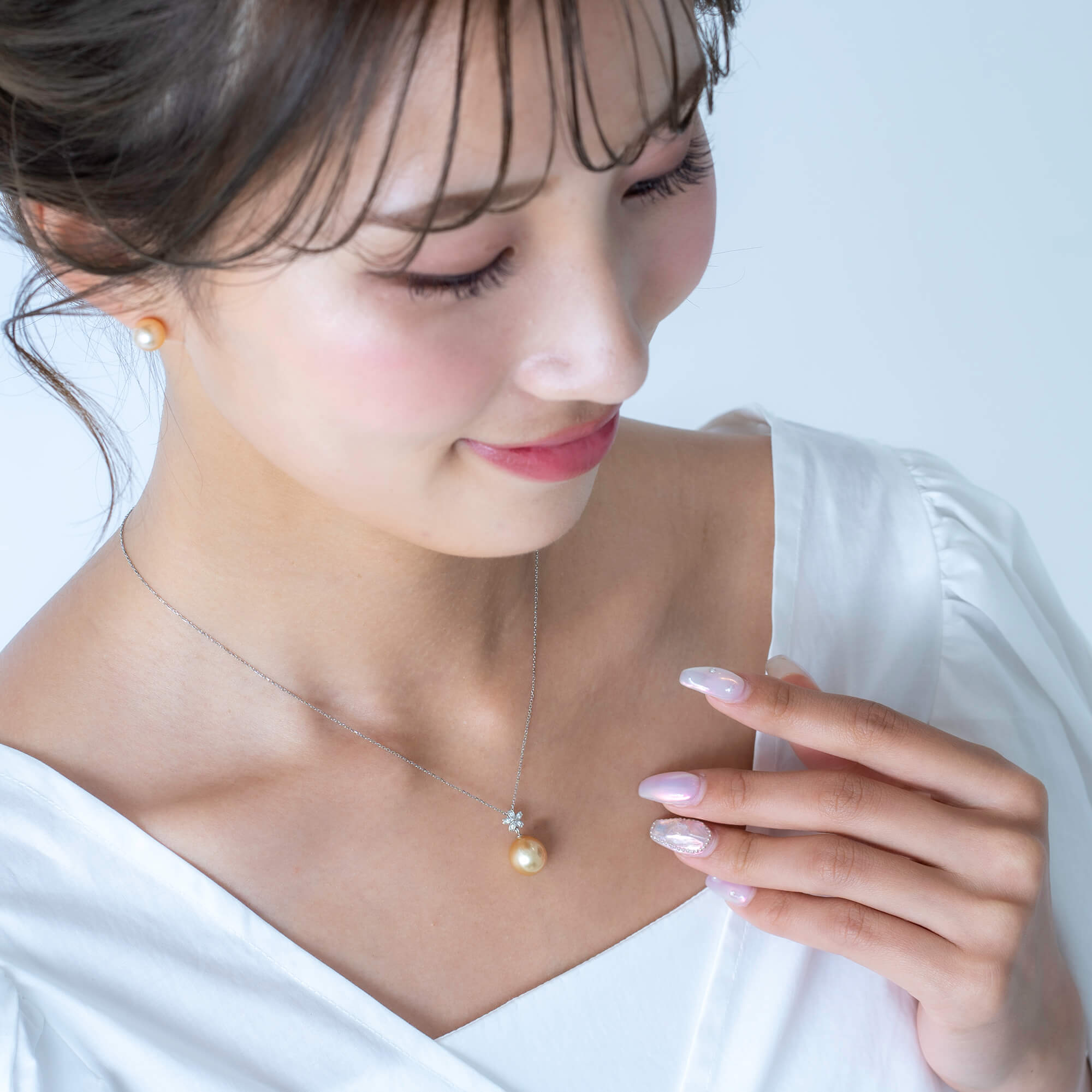 星桜】ゴールデンパール ダイヤモンド イエローゴールド ペンダント