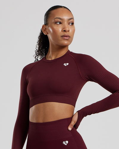 Power Seamless Long Sleeve Crop Top - Dark Cherry | Women's Best