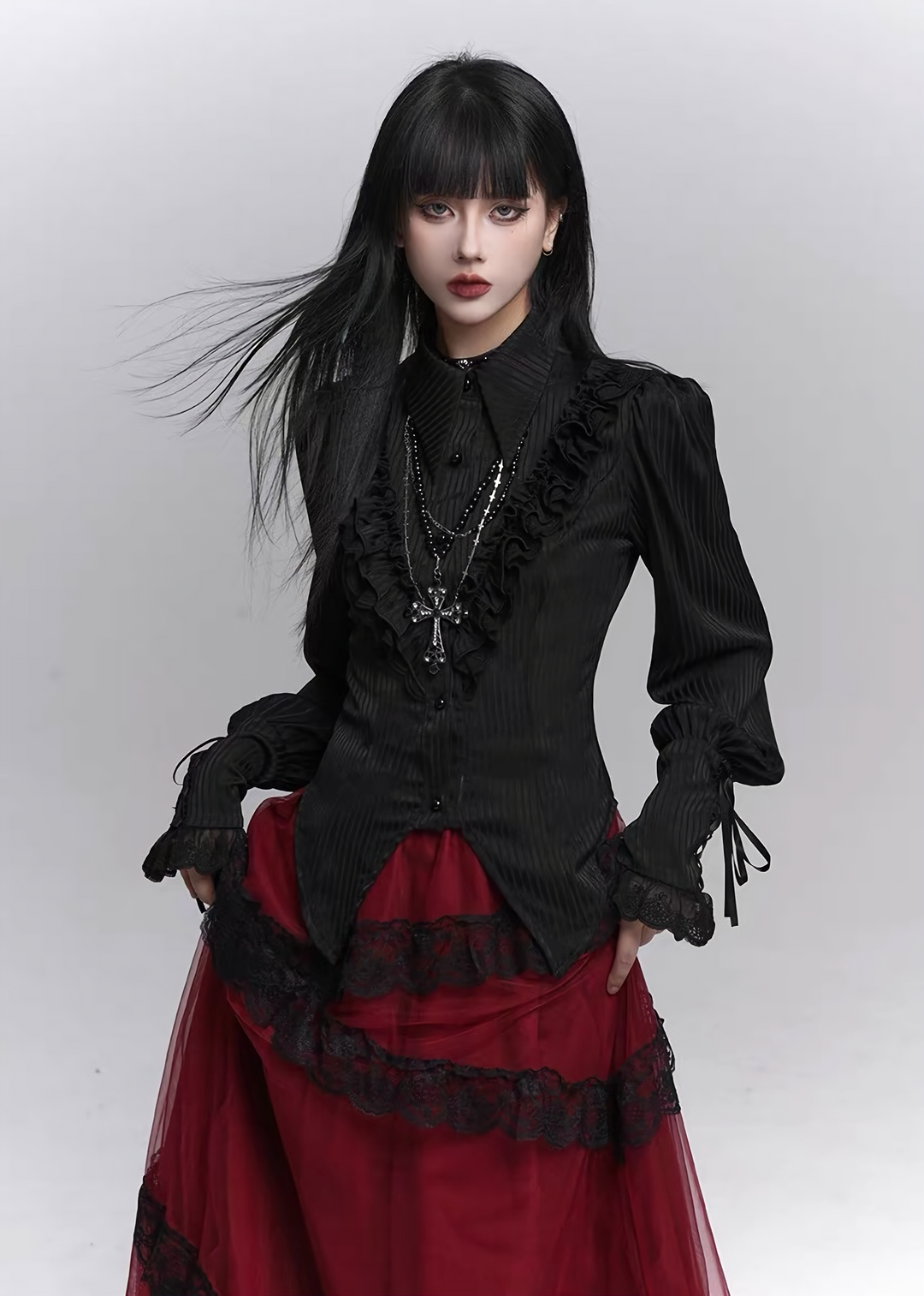 Gothic Ruffle Pintuck Shirt / lg1353 – EU4RIA