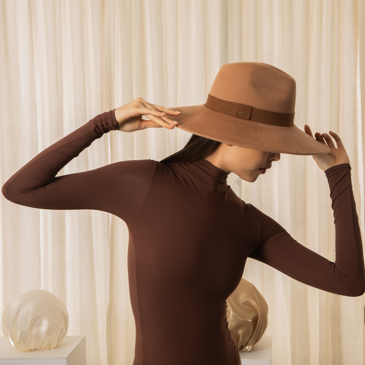 Cassidy in Sand with Black Scarf by Eugenia Kim