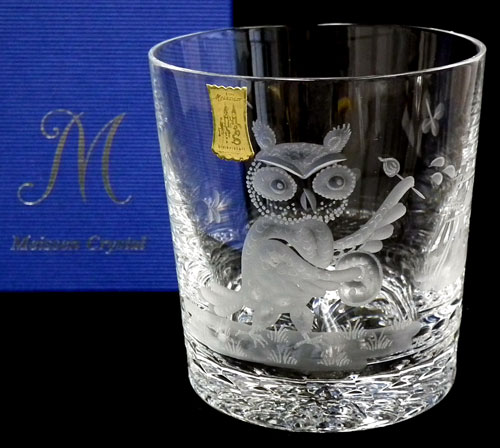 マイセン ガラス フクロウ セット 置物 サイン刻印 透明グラス Meissen