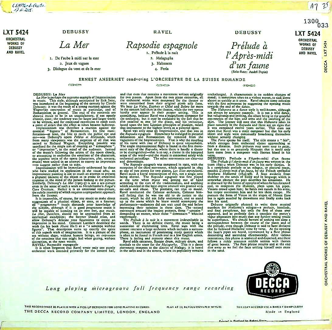 ETERNA TRADING / [DECCA] E.アンセルメ指揮スイス・ロマンドo. A