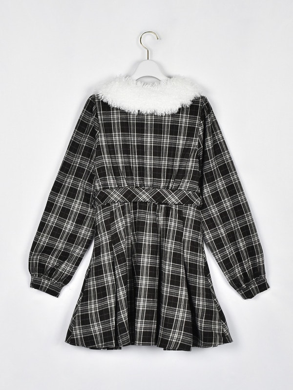 ファー襟付きチェックミニワンピース｜evelyn（エブリン）公式通販サイト