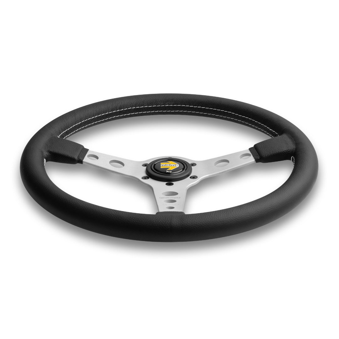 MOMO Prototipo Steering Wheel - Black Leather Silver Spokes 370mm