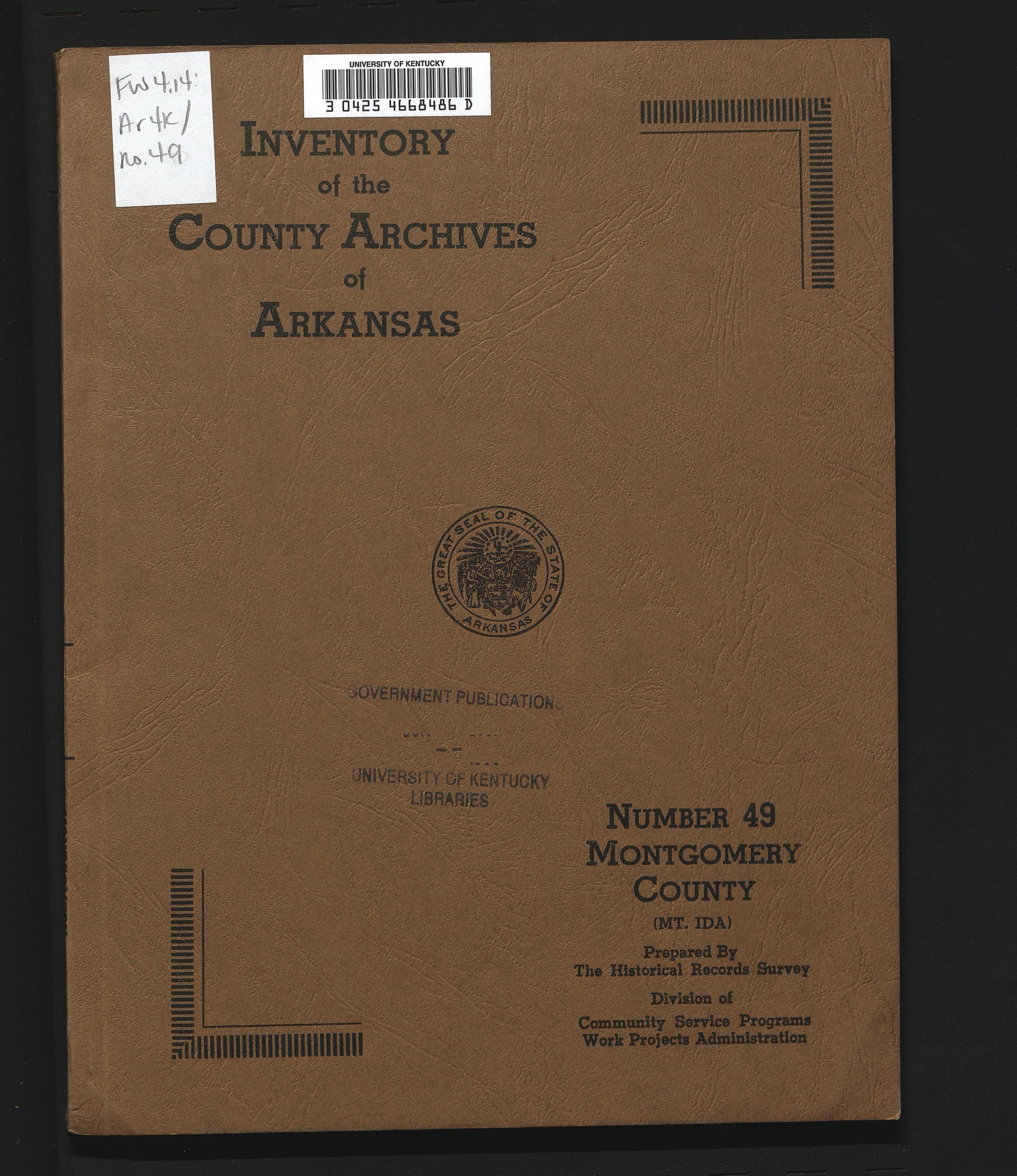 Inventory of the County Archives of Arkansas. No. 49. Montgomery