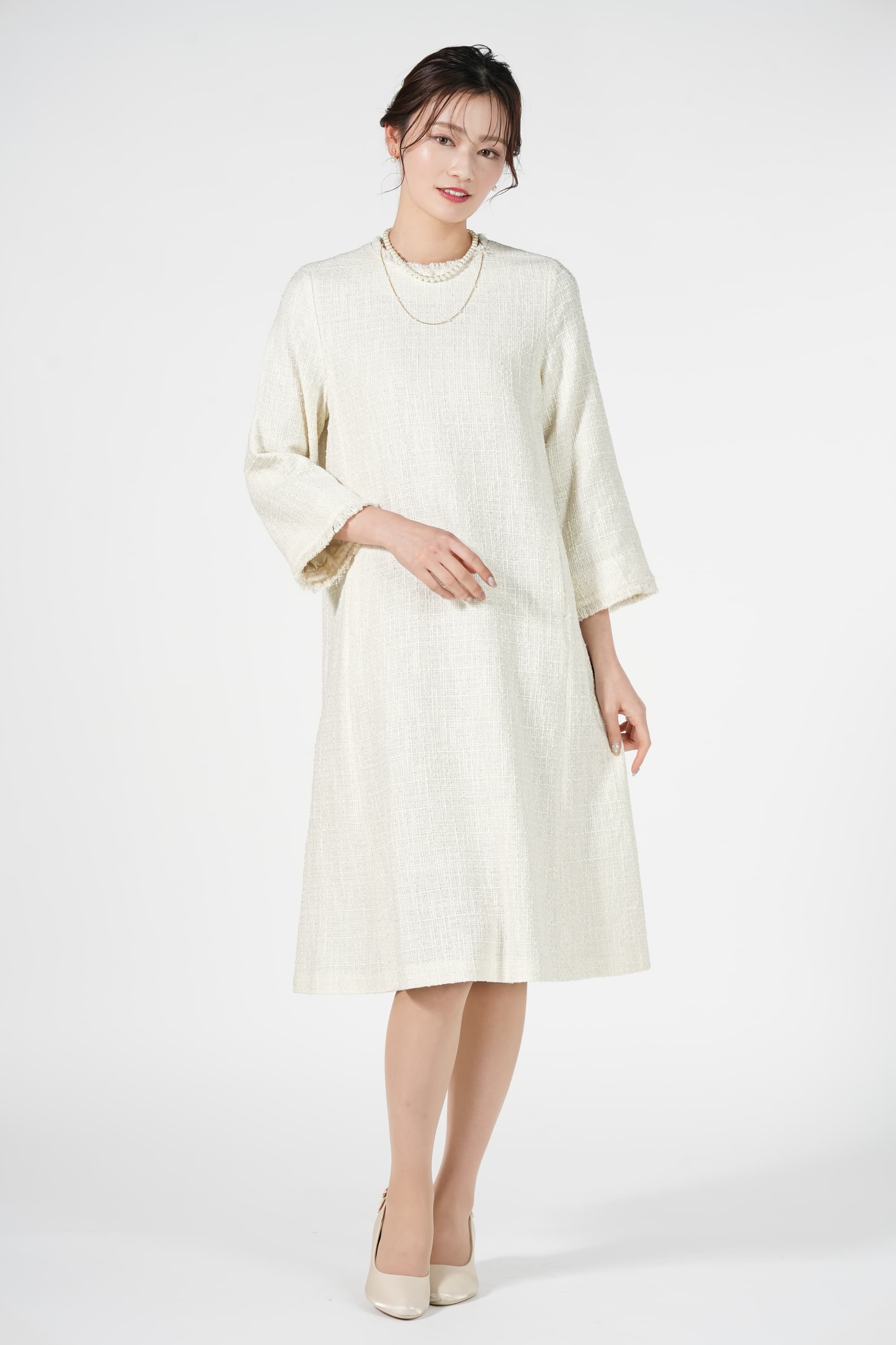 UNITED ARROWS green label relaxing フリンジツイードオフホワイト