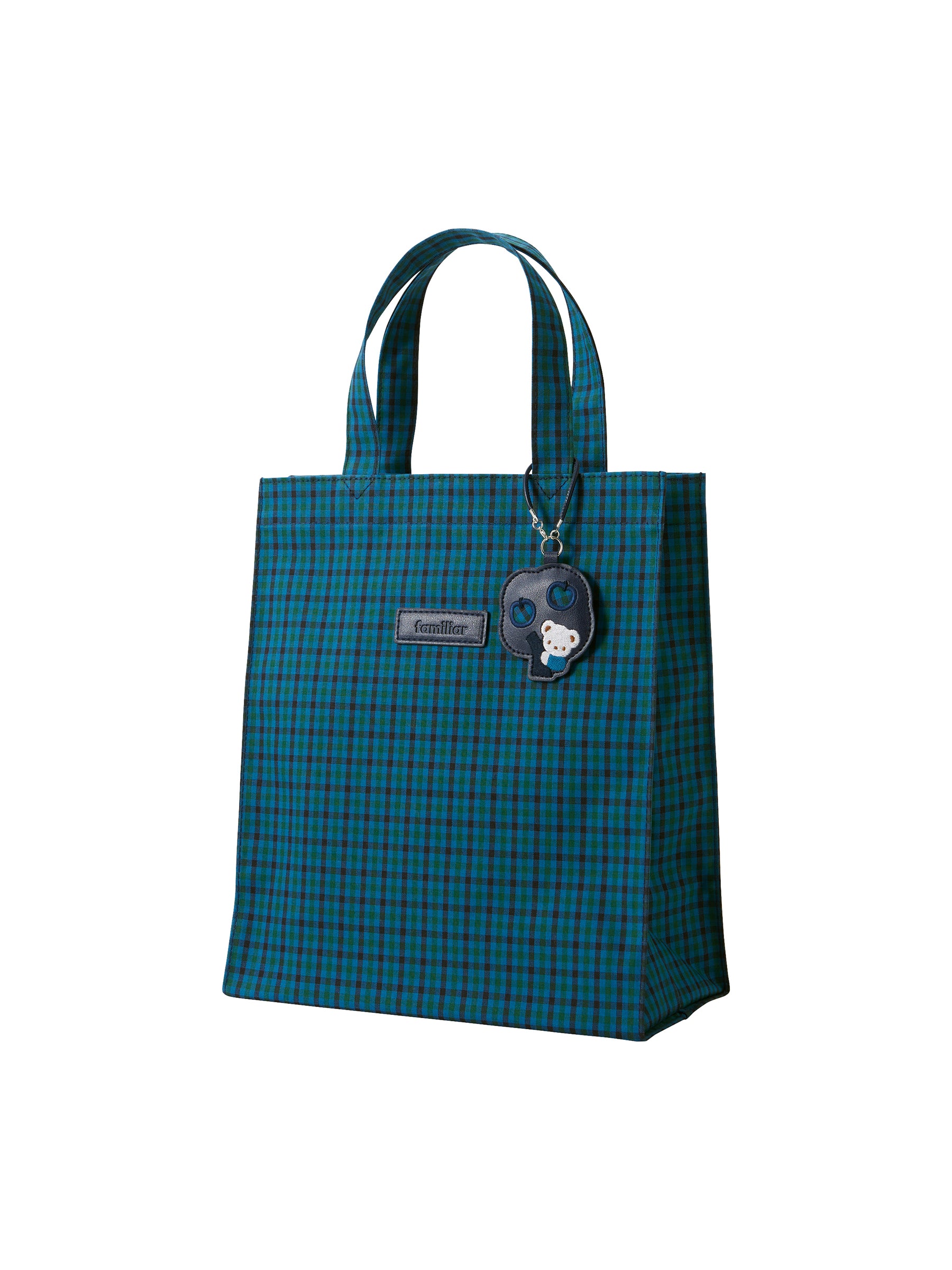 familiar ファミリア トートバッグ 大 青系チェック トートバッグ 青系