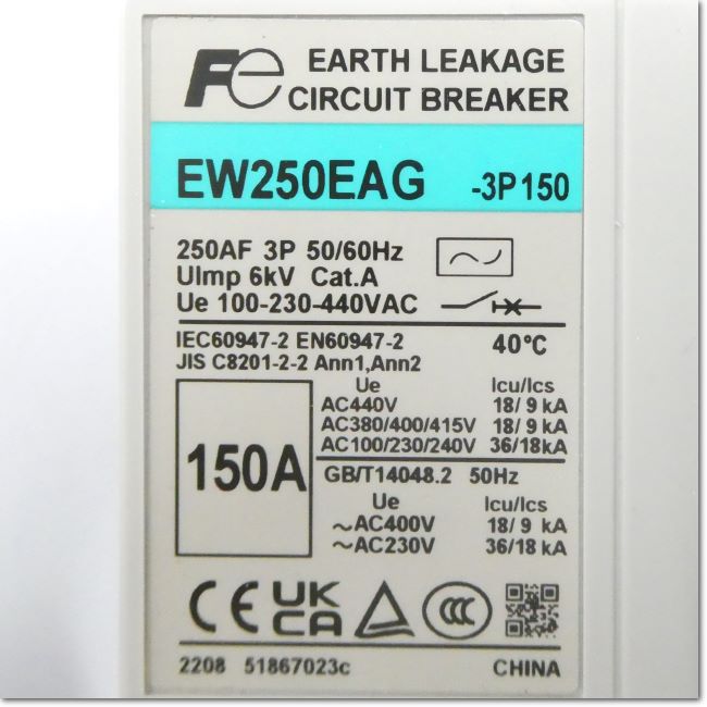 FA機器ドットコム / EW250EAG-3P150 漏電遮断器 3P 150A 100/200/500