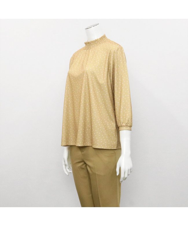 Tokyo Shirts Shirring Neck Random Dot Three-Quarter Sleeve Blouse