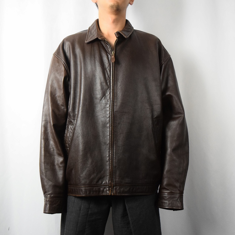 90年代 90s ポロ ラルフローレン ブラウン 茶色 本革 革ジャン