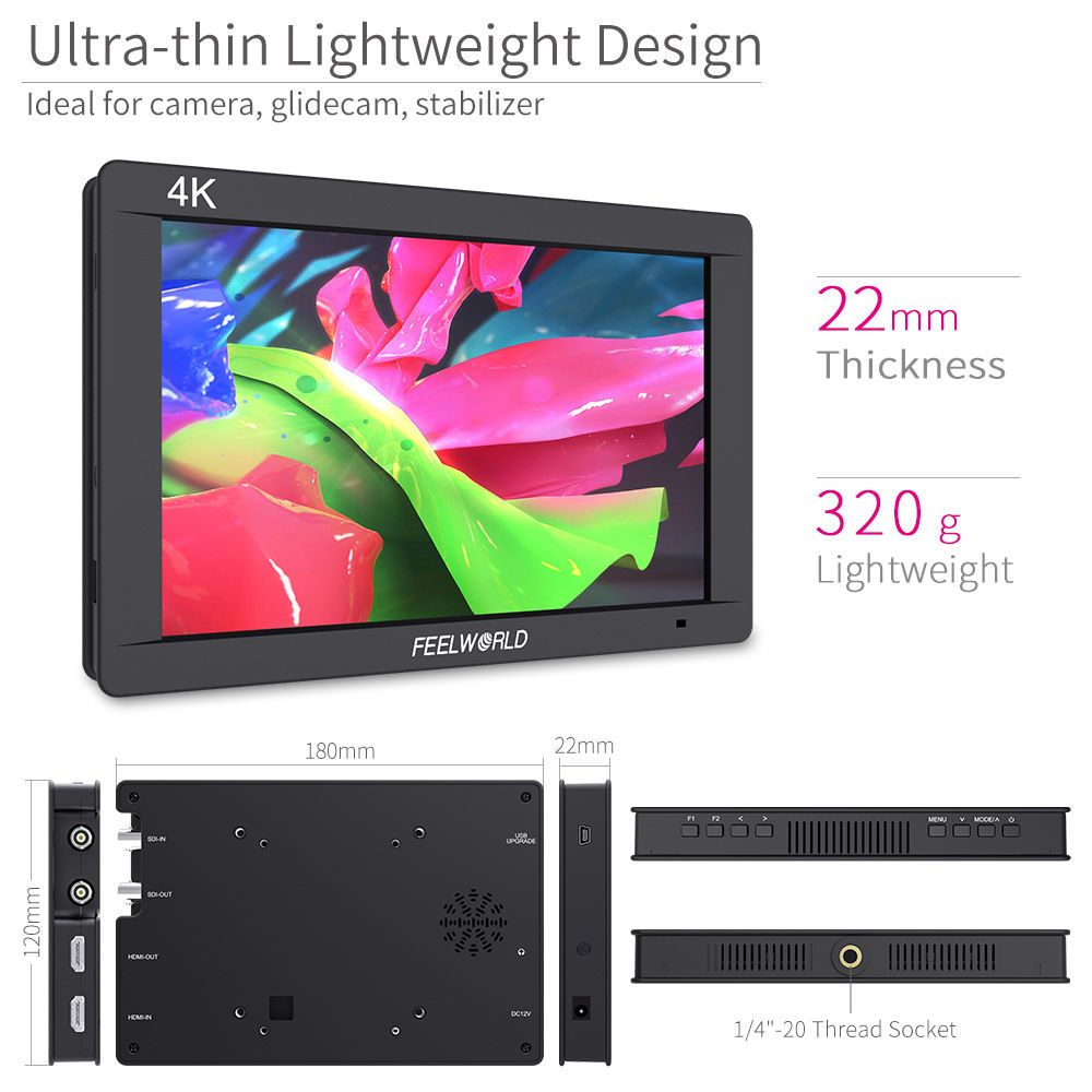 FEELWORLD FW703 7 Inch DSLR On Camera Field Monitor 3G SDI 4K HDMI