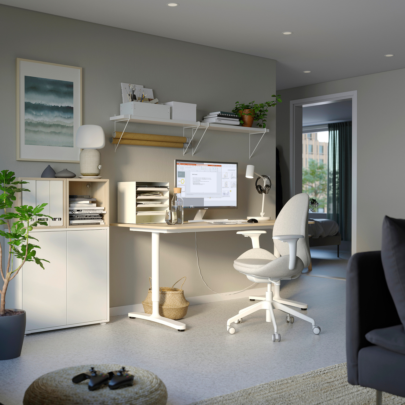 BEKANT desk white stained oak veneer/white - IKEA