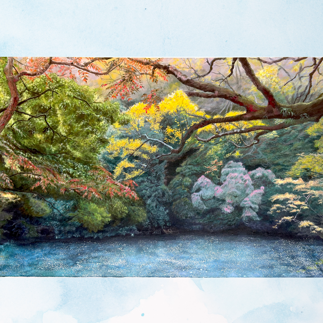 風景画「紅葉の山里」アクリル画 B2 額なし by 福家佳則 / Fukei-ART