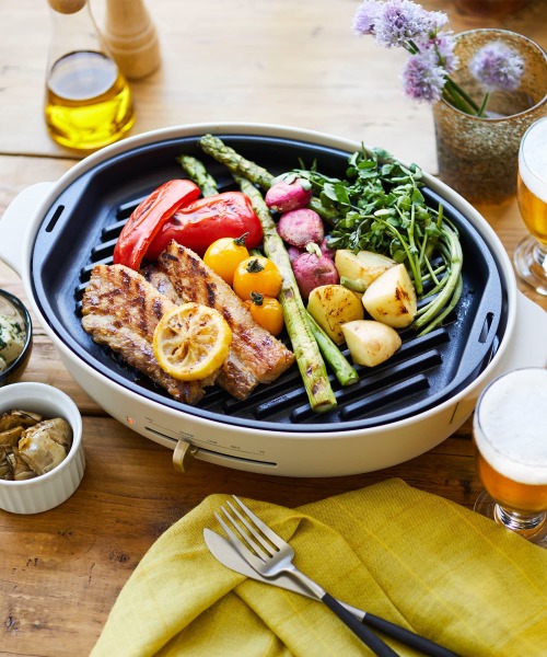 オーバルホットプレート＋グリルプレート＋刻印ノブセット グレージュ