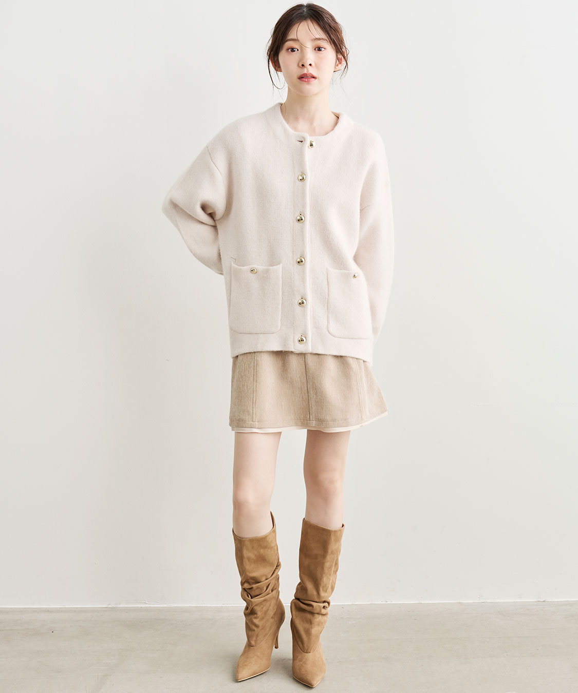 フォックス混ダブルフェイスニットアウター｜PETAL ONLINE（ペタル