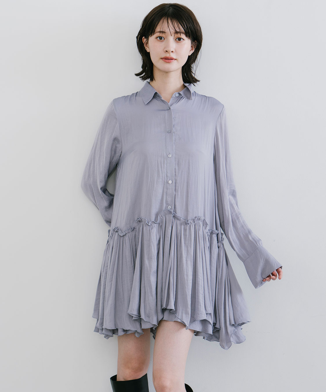 ケーブルニット×ペプラムシャツミニワンピース｜PETAL ONLINE（ペタル