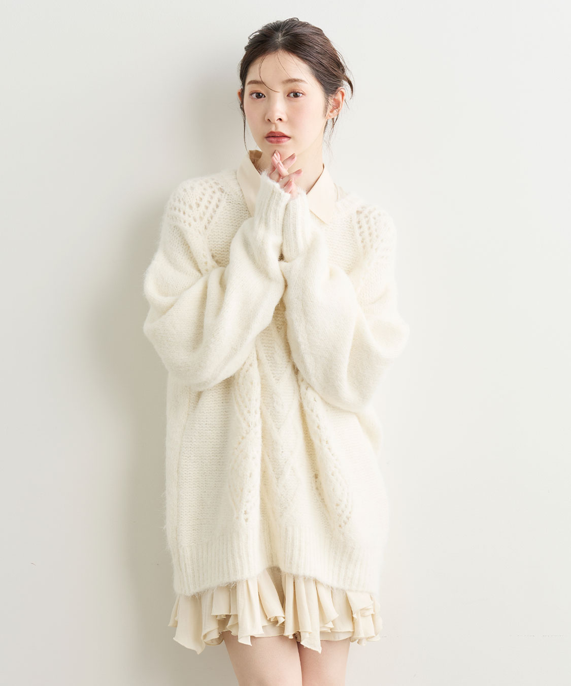ケーブルニット×ペプラムシャツミニワンピース｜PETAL ONLINE（ペタル